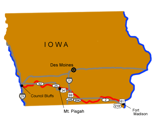 A map of Iowa depicting major highways.