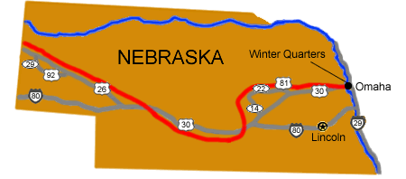 A map of Nebraska depicting major highways.