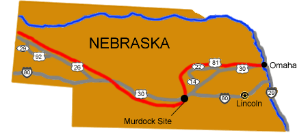 Map image of the auto tour route driving directions for the Mormon Pioneer NHT across Nebraska.