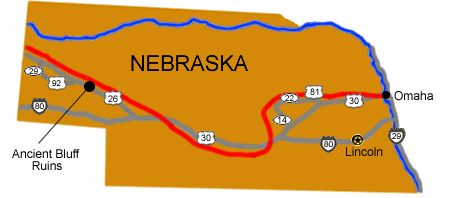 A map of Nebraska depicting major highways.