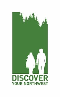 Two white cutout-figures against a green forest background above the text "Discover Your Northwest"