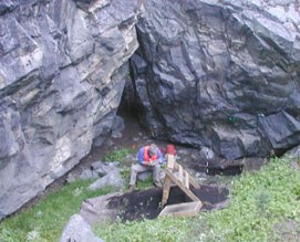 Archeologic testing of a rock shelter side.