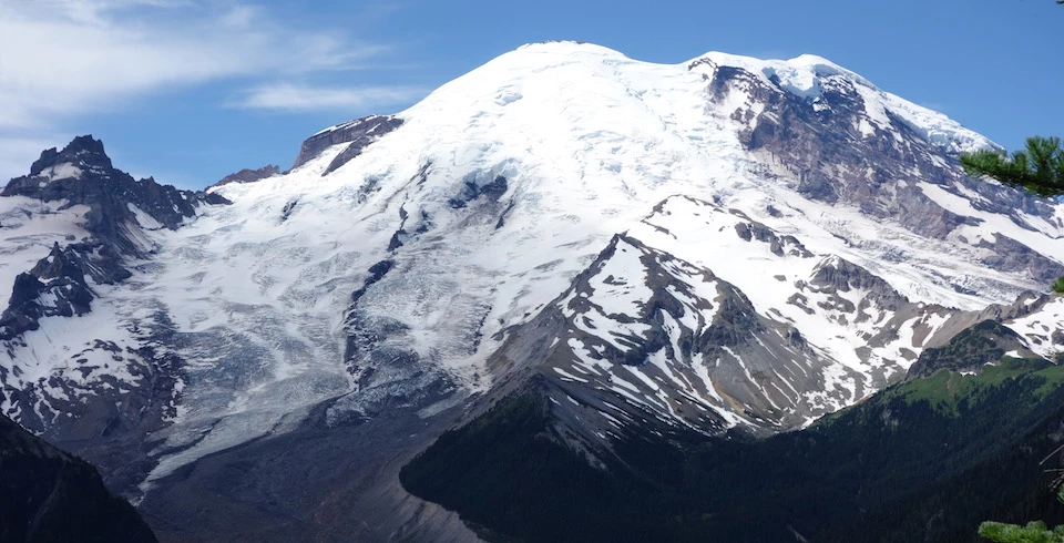 Mount Rainier and the Emmons Glacier A glaciated mountain peak.