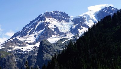 Puyallup Glacier filling Sunset Amphitheater basin near the summit of Mount Rainier.