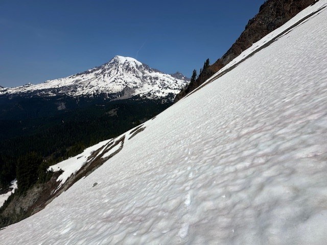Steep snow slope on Pinnacle Peak Trail June 15
