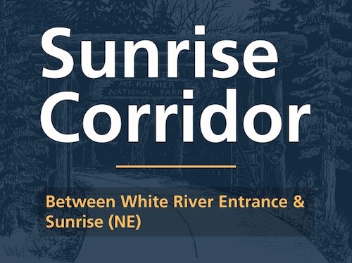 Graphic with text against a blue background. Text reads "Sunrise Corridor - Between White River Entrance and Sunrise"".