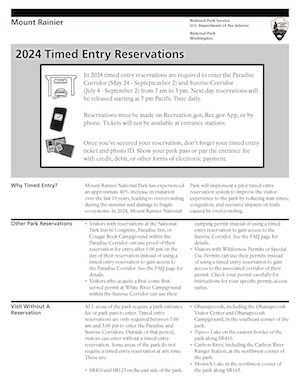 First page of a reference sheet about the 2024 timed entry reservation program.