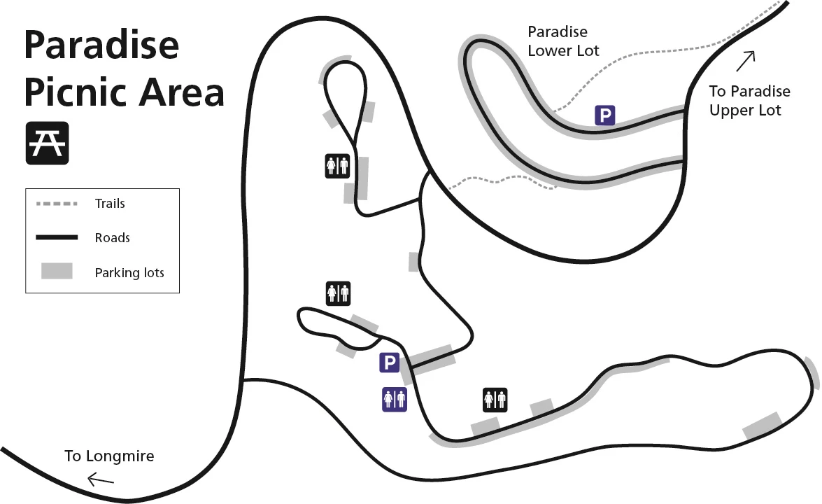 Paradise Picnic Area and Lower Lot A simplified map of the Paradise Picnic area and lower parking lot