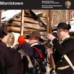 Cover of the new Junior Ranger Booklet with Re-enactors at the Huts in Jockey Hollow during the winter