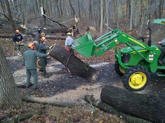 Park Staff clearing the Tour Road of downed trees after Hurricane Sandy