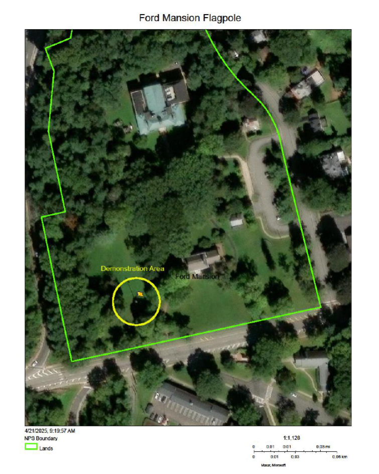 A satellite image detailing an area for demonstrations