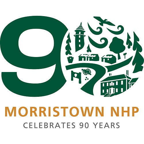 Image of the park's 90th Anniversary logo.  It has the number 90 with the words Morristown NHP Celebrates 90 Years.
