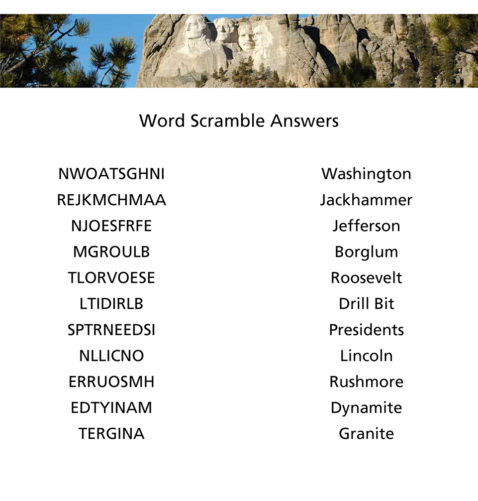 Kids Fun Activity Answers - Mount Rushmore National Memorial (. National Park Service) Kids Fun Activity Answers - Mount Rushmore National Memorial (. National Park Service)