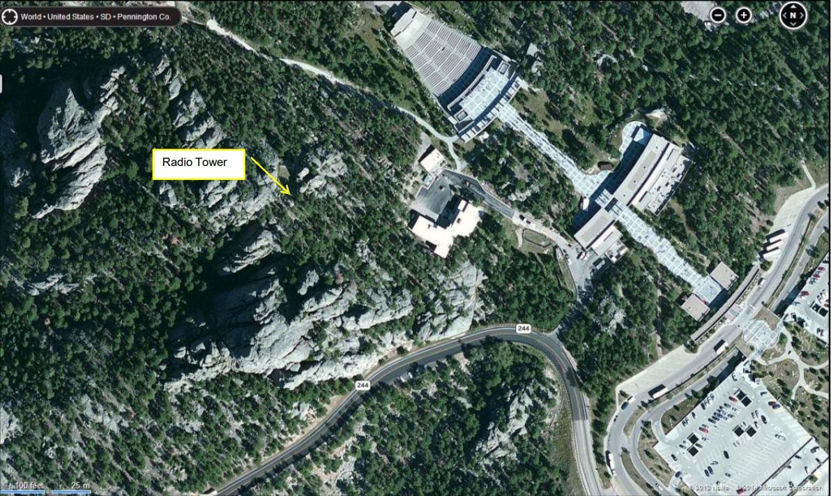Aerial view of location of radio tower, which is closed to the public.