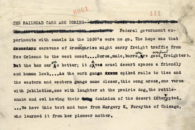 Manuscript, "The Railroad Cars Are Coming"
