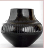 Puebloan: Maria Martinez, Black-on-black ceramic vessel