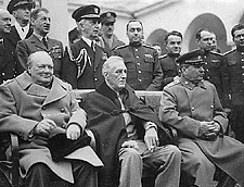FDR, Churchill and Stalin at the Livadia Palace in Yalta, 1945.  Note that FDR is wearing the cape  pictured in the Museum Collection.
