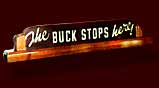 Graphic of plaque showing Truman's famous saying "The Buck Stops Here!" -- Click for more Info.