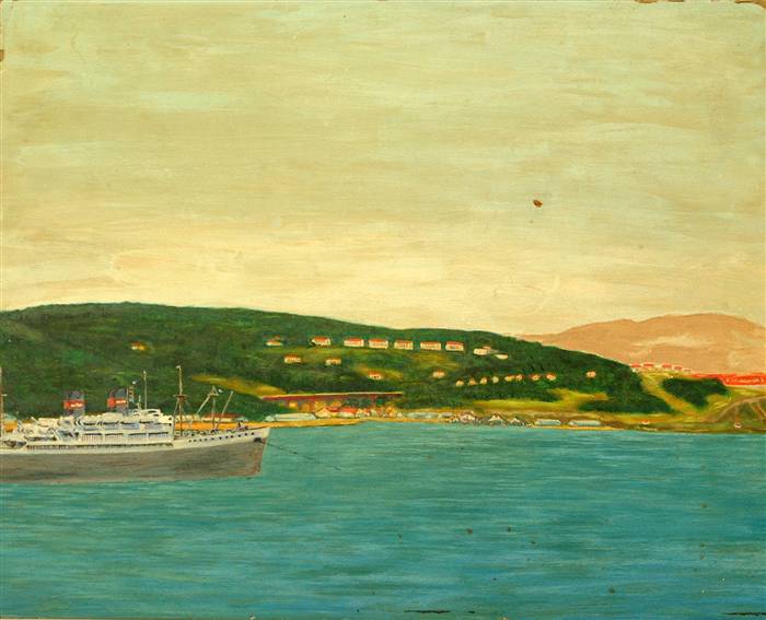 (Panoramic View from Alcatraz of President Lines Freighter and Hills of the Presidio), Panel 6
