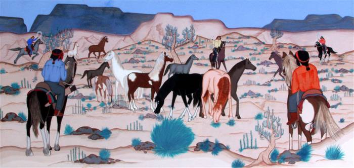 Image of painting titled Men and Boys Herding Town Horses