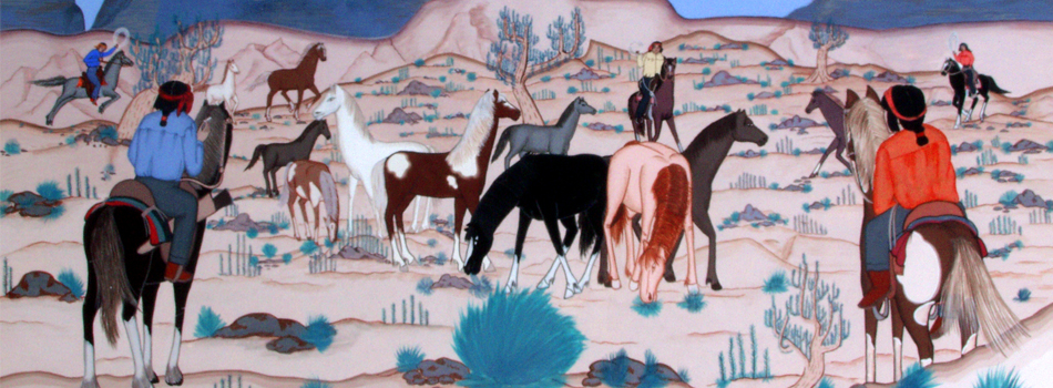 Image of painting titled Men and Boys Herding Town Horses