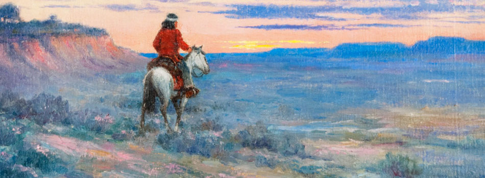 Image of painting titled  (Navajo man Riding into the Sunset)