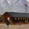 Image of painting titled Manzanar Barracks with Snow Covered Sierra Nevada Mountains