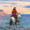 Image of painting titled (Navajo man Riding into the Sunset)
