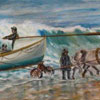 Image of painting titled (U.S. Coast Guard Lifeboat Golden Gate Being Launched from the Beach in a Storm)