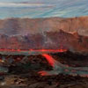 Image of painting titled (Lava overflowing from Halema'uma'u Crater onto the floor of Kilauea Caldera)