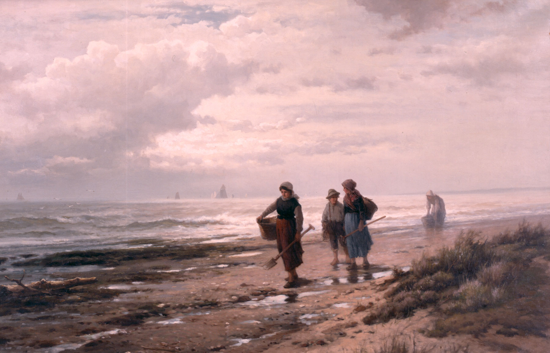 Painting titled Clam Gatherers by Edward Moran
