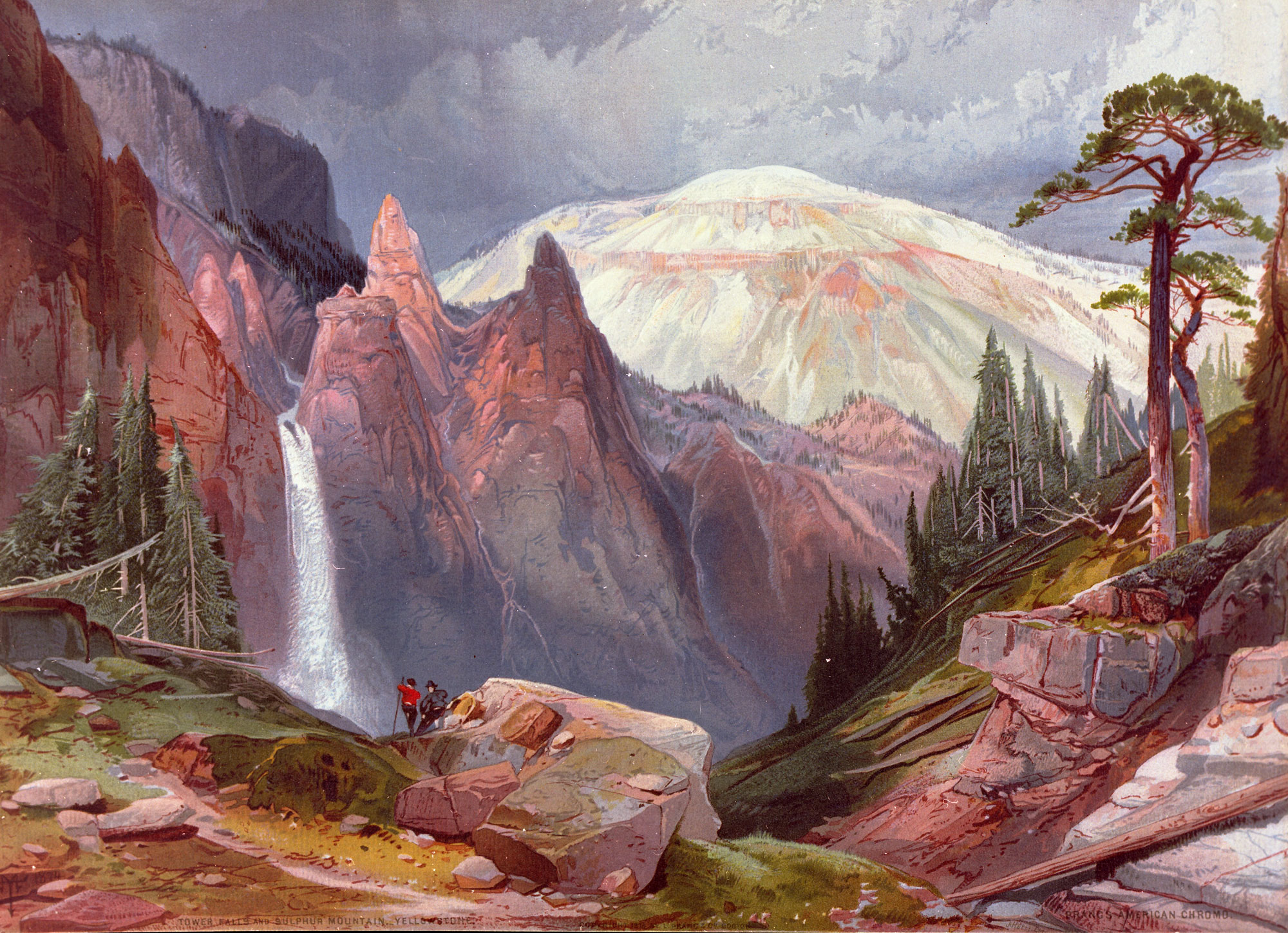 Image of Painting Tower Falls and Sulphur Mountain, Yellowstone