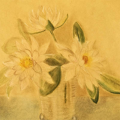 Three Cut White Water Lilies in glass Vase