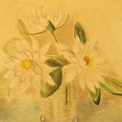 Three Cut White Water Lilies in glass Vase