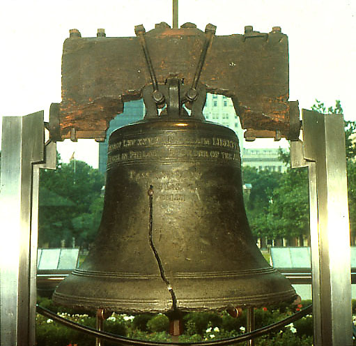 Photo of the Liberty Bell by day, with trees behind