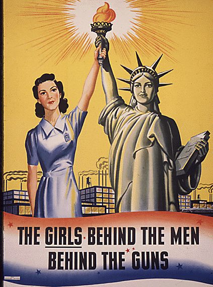 Poster titled The Girls Behind the Men Behind the Guns.