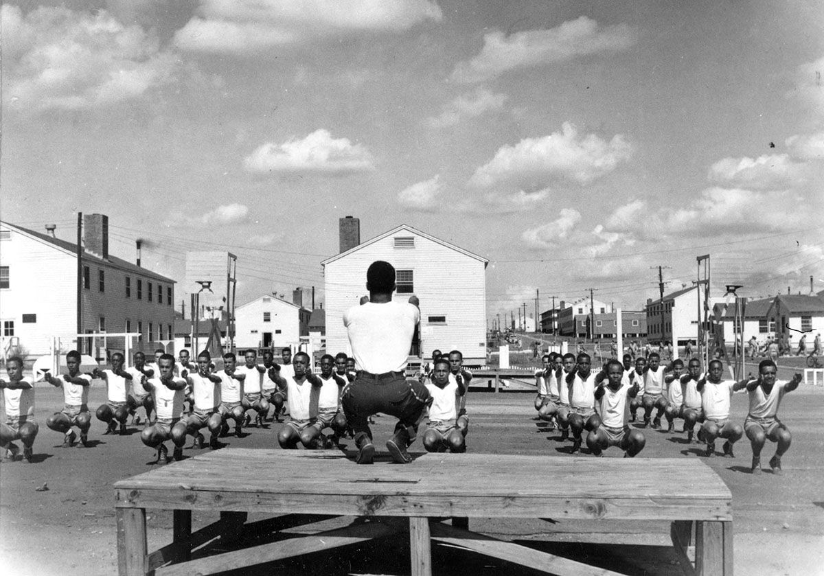 Photograph of pilot cadets undergoing physical training