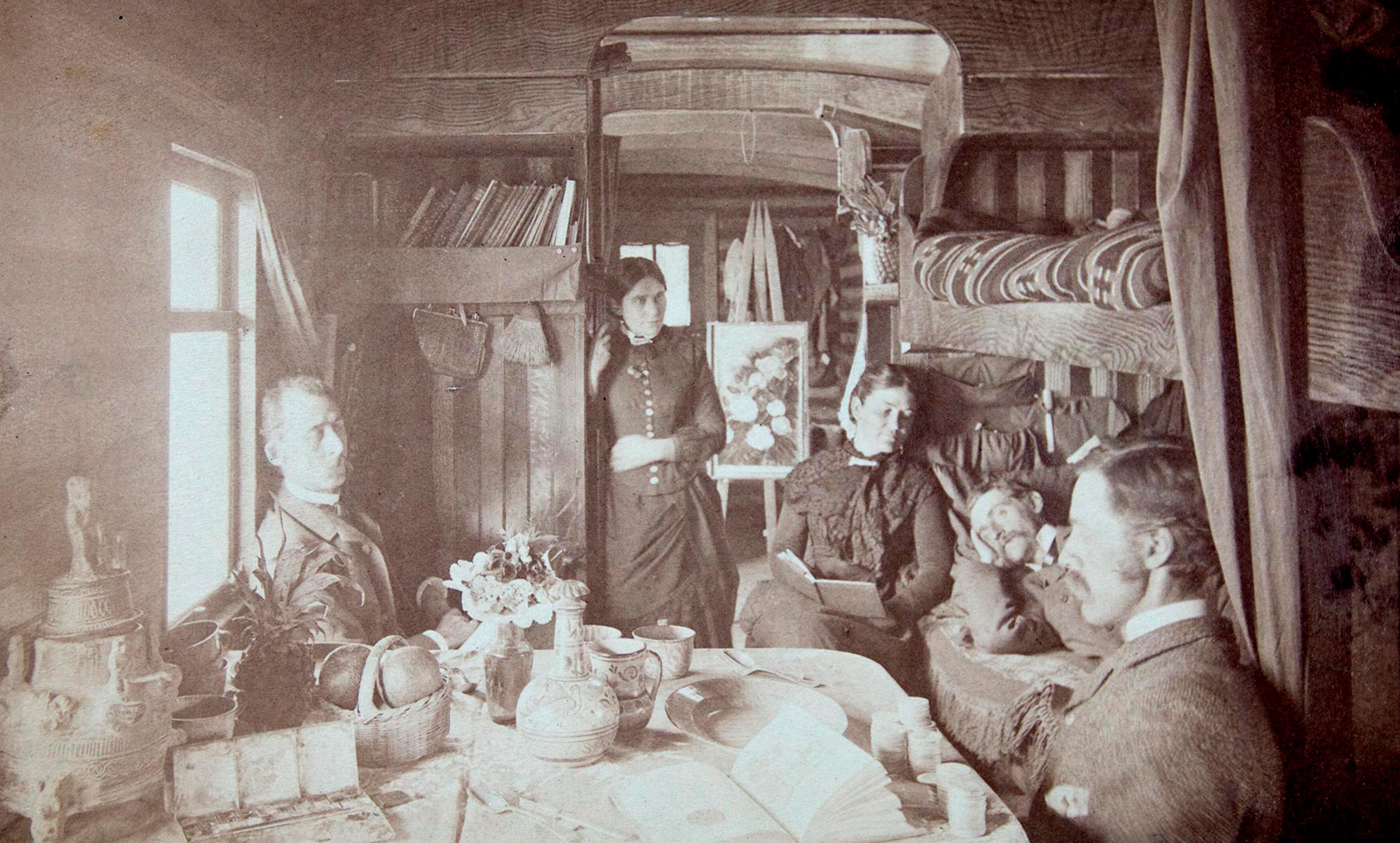 Jackson with friends inside of a railcar