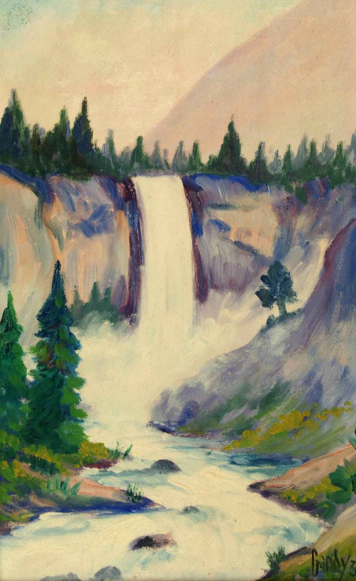 Painting (Nevada Fall Waterfalls Flowing into River)
