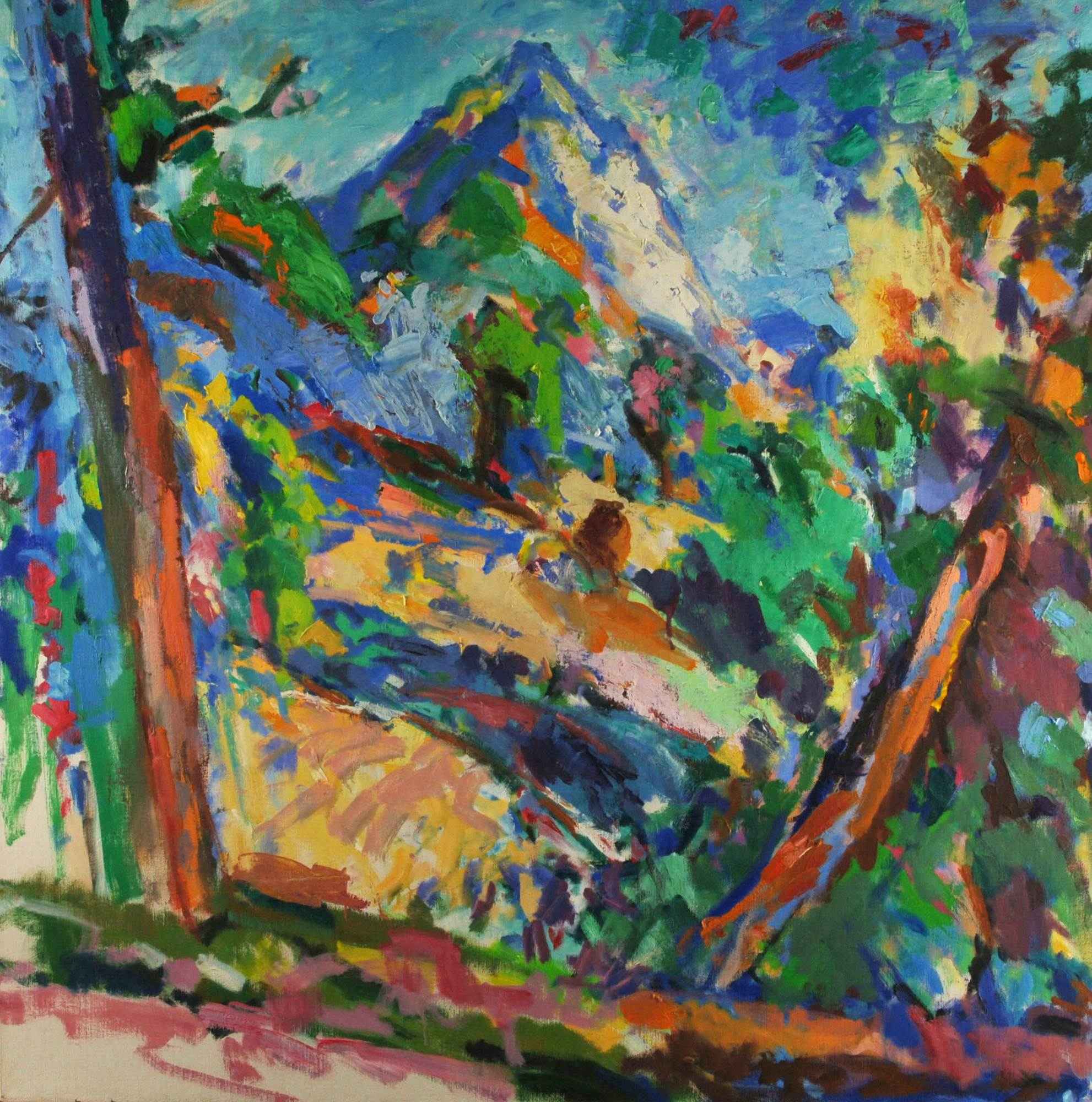 Painting (View of Sierra Mountain Peak framed by Trees)