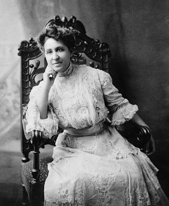 Black and White Photo of Mary Church Terrell sitting in a chair, circa 1880s-1890s.