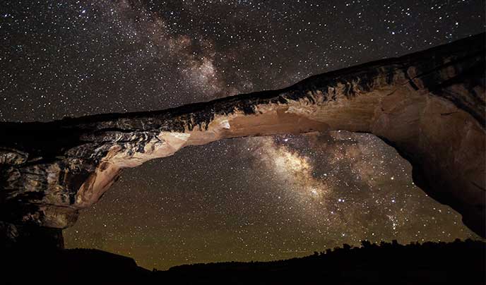 Owachomo Bridge at night with the Milky Way overhead
