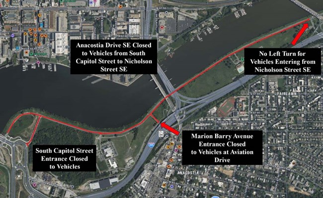Map of closed areas at Anacostia Park