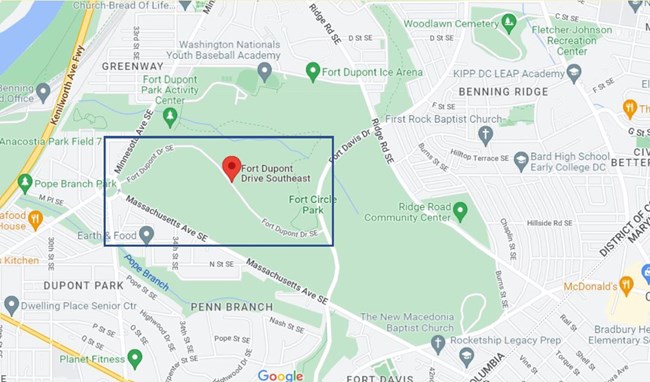 Map of Ft. Dupont Drive where closure is occurring