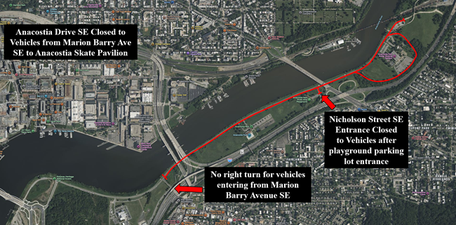 map of closed areas at Anacostia Park