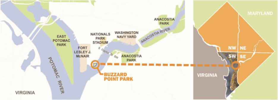 Buzzard Point Park map of the Buzzard Point area