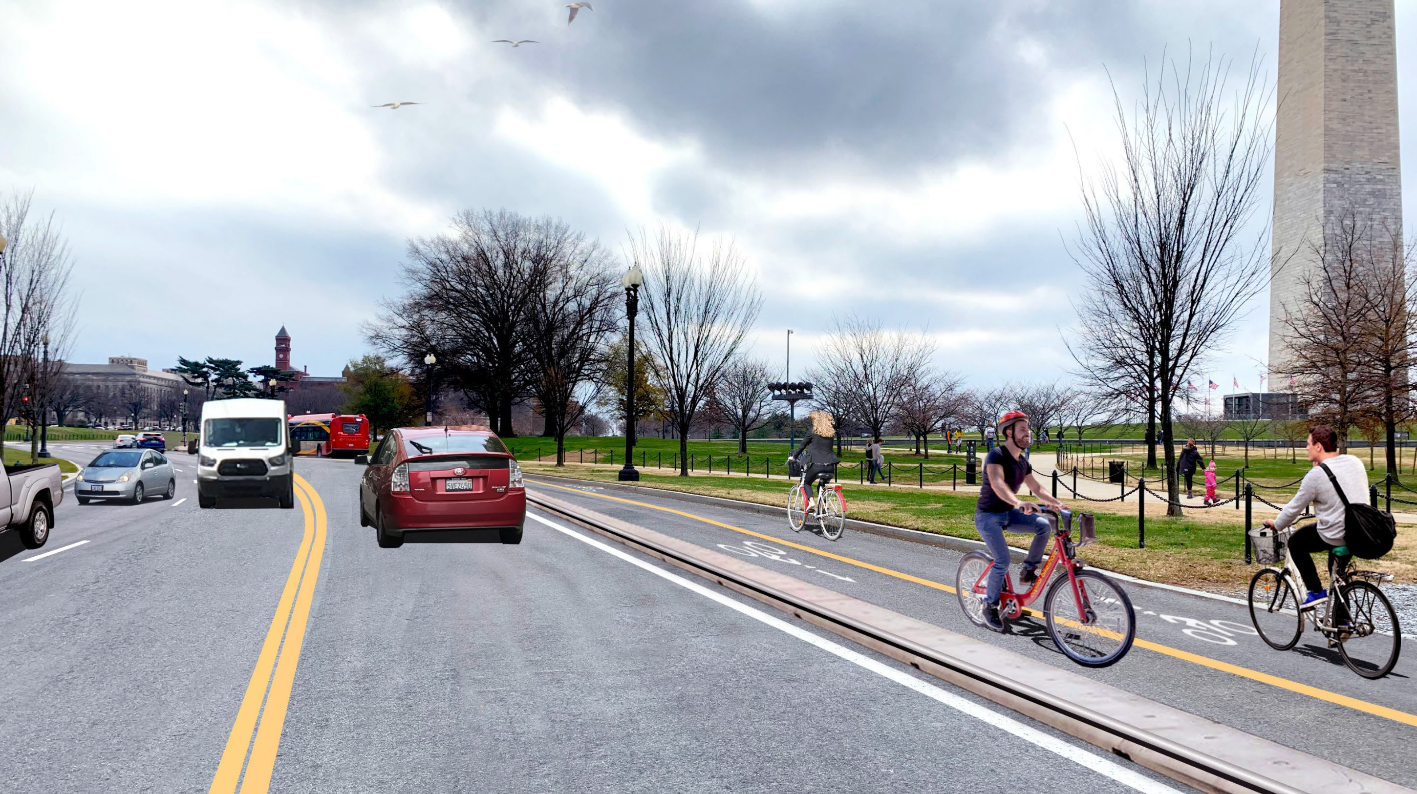 Computer generated image of new cycle track planned on 15th Street
