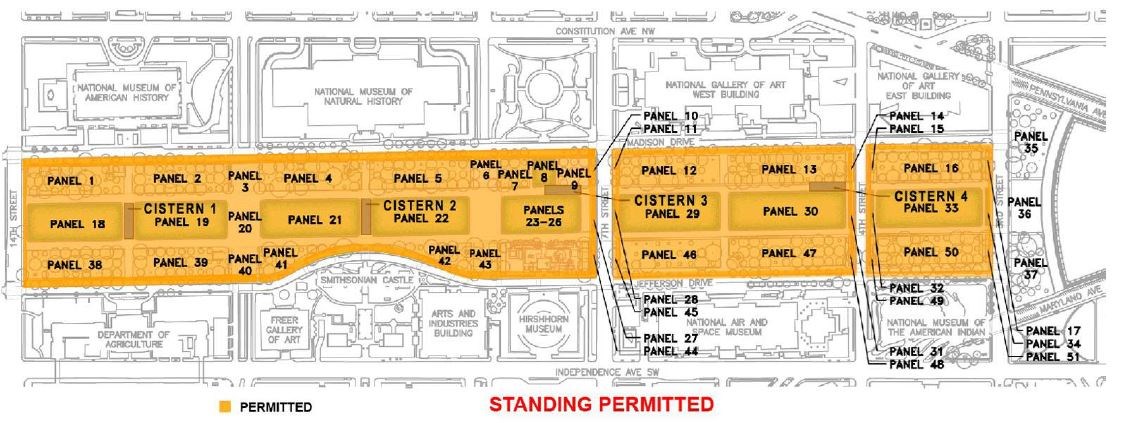 Map of where standing is permitted on the National Mall