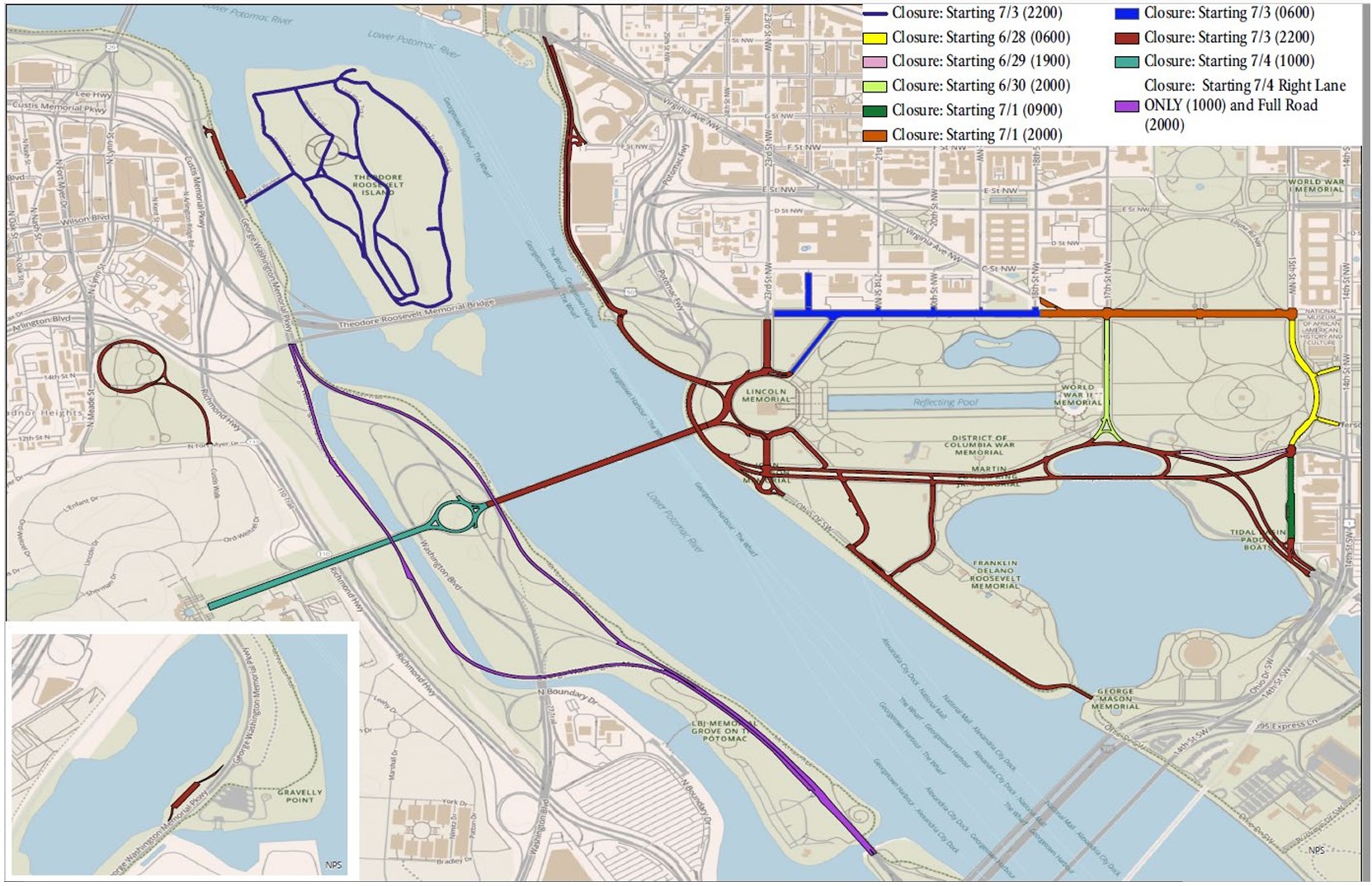 Map of National Park Service Public Use Restrictions and Closures; detailed alternative text for this map is covered in the text above