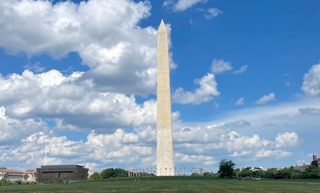 Washington Monument with clouds